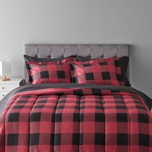 imageAmazon Basics Twin XL Comforter Set with Sheets 5Piece Blue Calvin Striped Bedding Lightweight Microfiber BedinaBagRed Buffalo Plaid