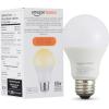 imageAmazon Basics Smart A19 LED Light Bulb Dimmable Soft White 2700K 9W 60W Equivalent 800LM Works with Alexa Only 24 GHz WiFi No Hub Required 4 PackSoft White