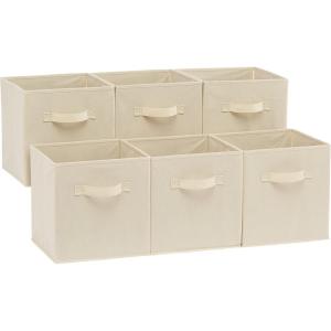 imageAmazon Basics Cube Organizer Storage Bins Handles Collapsible Fabric Pack of 6 105quotx105quotx11quot BlackBeige
