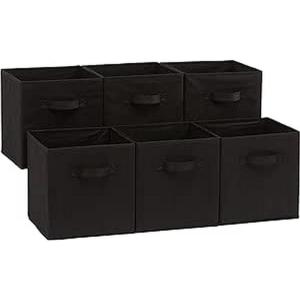 imageAmazon Basics Cube Organizer Storage Bins Handles Collapsible Fabric Pack of 6 105quotx105quotx11quot BlackBlack
