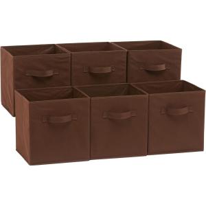 imageAmazon Basics Cube Organizer Storage Bins Handles Collapsible Fabric Pack of 6 105quotx105quotx11quot BlackBrown