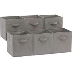 imageAmazon Basics Cube Organizer Storage Bins Handles Collapsible Fabric Pack of 6 105quotx105quotx11quot BlackGray