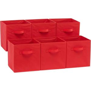 imageAmazon Basics Cube Organizer Storage Bins Handles Collapsible Fabric Pack of 6 105quotx105quotx11quot BlackRed