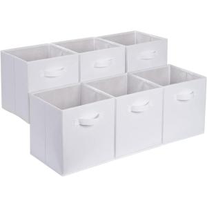 imageAmazon Basics Cube Organizer Storage Bins Handles Collapsible Fabric Pack of 6 105quotx105quotx11quot BlackWhite