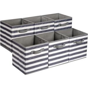 imageAmazon Basics Cube Organizer Storage Bins Handles Collapsible Fabric Pack of 6 105quotx105quotx11quot BlackWhite Light Grey Stripe