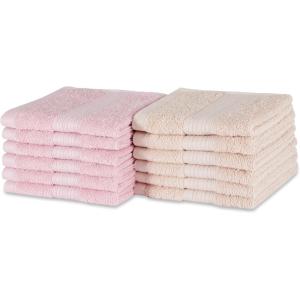 imageAmazon Basics FadeResistant Organic Cotton Washcloth 12 Pack 12quotx12quot TaupePale Pink