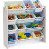 imageAmazon Basics Kids Toy Storage Organizer with 12 Plastic Bins Grey Wood with Blue Bins 109quotD x 336quotW x 311quotH