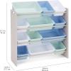 imageAmazon Basics Kids Toy Storage Organizer with 12 Plastic Bins Grey Wood with Blue Bins 109quotD x 336quotW x 311quotH