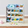 imageAmazon Basics Kids Toy Storage Organizer with 12 Plastic Bins Grey Wood with Blue Bins 109quotD x 336quotW x 311quotH