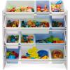 imageAmazon Basics Kids Toy Storage Organizer with 12 Plastic Bins Grey Wood with Blue Bins 109quotD x 336quotW x 311quotH