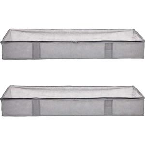 imageAmazon Basics Under Bed Fabric Zipper Blanket Storage Container Bags with Window and Handles 2Pack 18 x 42 x 6 Inches Gray18 x 42 x 6