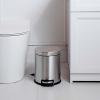 imageAmazon Basics Round Cylindrical SoftClose Small Trash Can With Foot Pedal for Bathroom and small space 5 Liter13 Gallon Brushed Stainless SteelBrushed Stainless Steel