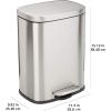 imageAmazon Basics Smudge Resistant Rectangular Trash Can With SoftClose Foot Pedal Brushed Stainless Steel 50 Liter132 Gallon Satin Nickel Finish 167quotL x 147quotW x 259quotHSatin Nickel