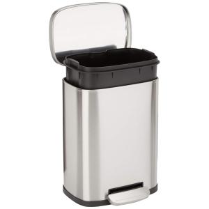 imageAmazon Basics Smudge Resistant Rectangular Trash Can With SoftClose Foot Pedal Brushed Stainless Steel 50 Liter132 Gallon Satin Nickel Finish 167quotL x 147quotW x 259quotHSatin Nickel