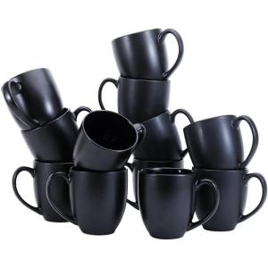imageAmazon Basics 12pack Matte Black Ceramic Coffee Mug 16 ounces MicrowaveSafe Stoneware Commercialgrade