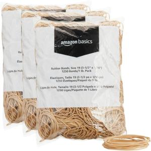 imageAmazon Basics Rubber Bands Size 19 312 x 116 Inch 1250 Bands1 lb Pack 3Pack TanSize 19 116