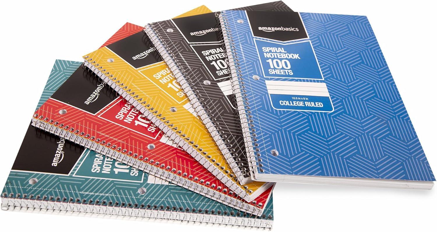 imageAmazon Basics College Ruled Wirebound Spiral Notebook 70 Sheet  5Pack Assorted Lattice Pattern ColorsAssorted Sunburst Pattern