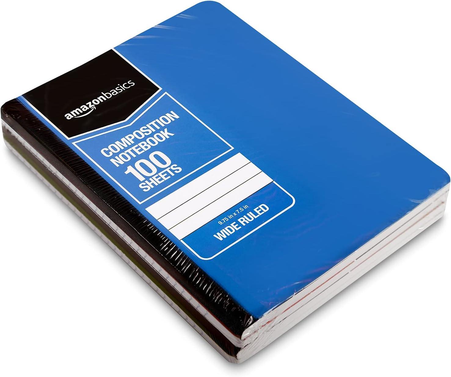 imageAmazon Basics Wide Ruled Composition Notebook 100 Sheet Assorted Solid Colors 4PackAssorted Solid