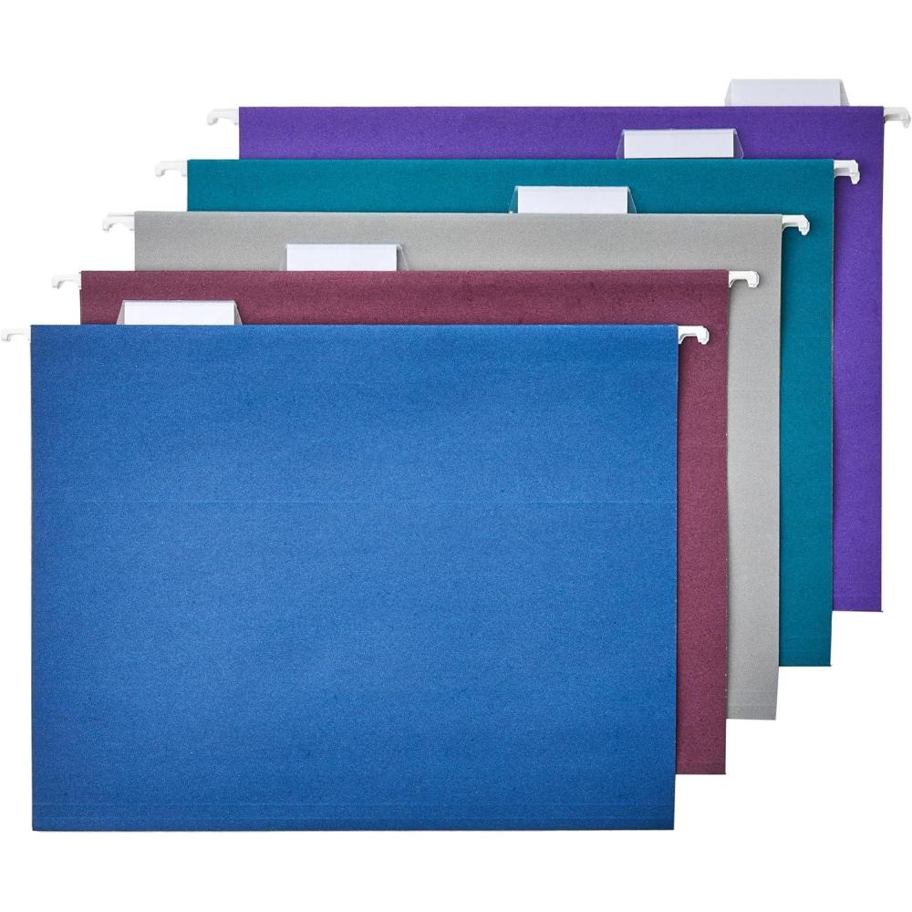 imageAmazon Basics Hanging File Folders Letter Size Aqua 25PackAssorted Jeweltone Colors