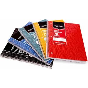 imageAmazon Basics College Ruled Wirebound Spiral Notebook 70 Sheet  5Pack Assorted Lattice Pattern ColorsAssorted Sunburst Pattern