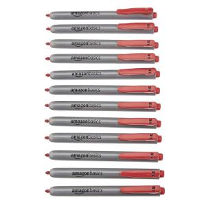 imageAmazon Basics Permanent Markers Retractable 12 Count Art Supplies for Home School and Office Use AssortedRed