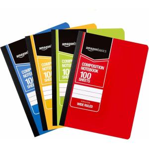 imageAmazon Basics Wide Ruled Composition Notebook 100 Sheet Assorted Solid Colors 4PackAssorted Solid