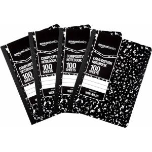 imageAmazon Basics Wide Ruled Composition Notebook 100 Sheet Assorted Solid Colors 4PackMarble Black