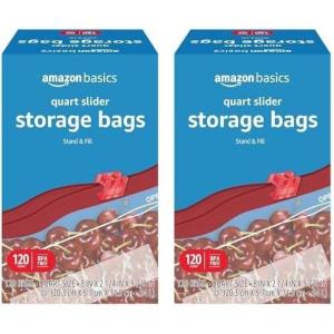 imageAmazon Basics Slider Gallon Food Storage Bags Stand ampamp Fill 90 CountQuart 120 Count Pack of 2