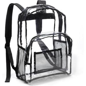 imageAmazon Basics Transparent School Backpack With WaterResistant PVC Plastic Material and Ruggedly Ruinforced Shoulder Straps Clear