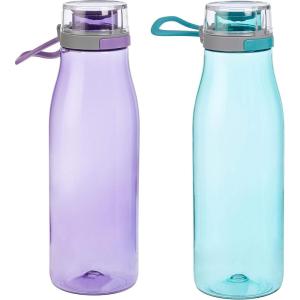 imageAmazon Basics Tritan LeakProof Water Bottles with Action Lid 2Pack 24 oz Blue ampamp PurpleBlue and Purple