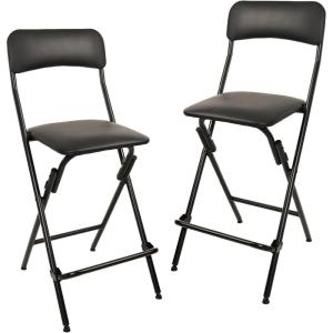 imageAmazon Basics Folding Stool with footrest 300lb Capacity 24quot Height Black Set of 2Black