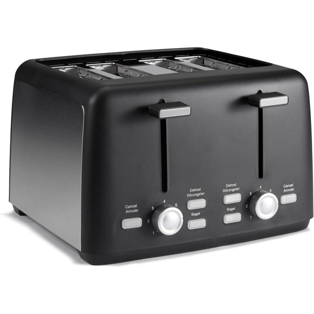 imageAmazon Basics 4 Slice Toaster With 7 Browning Settings Extra Wide Slots For Bagels and Special Breads Removable EasytoClean Crumb Trays CancelDefrostBagel Buttons 1500W Black ampamp Silver4 Slice