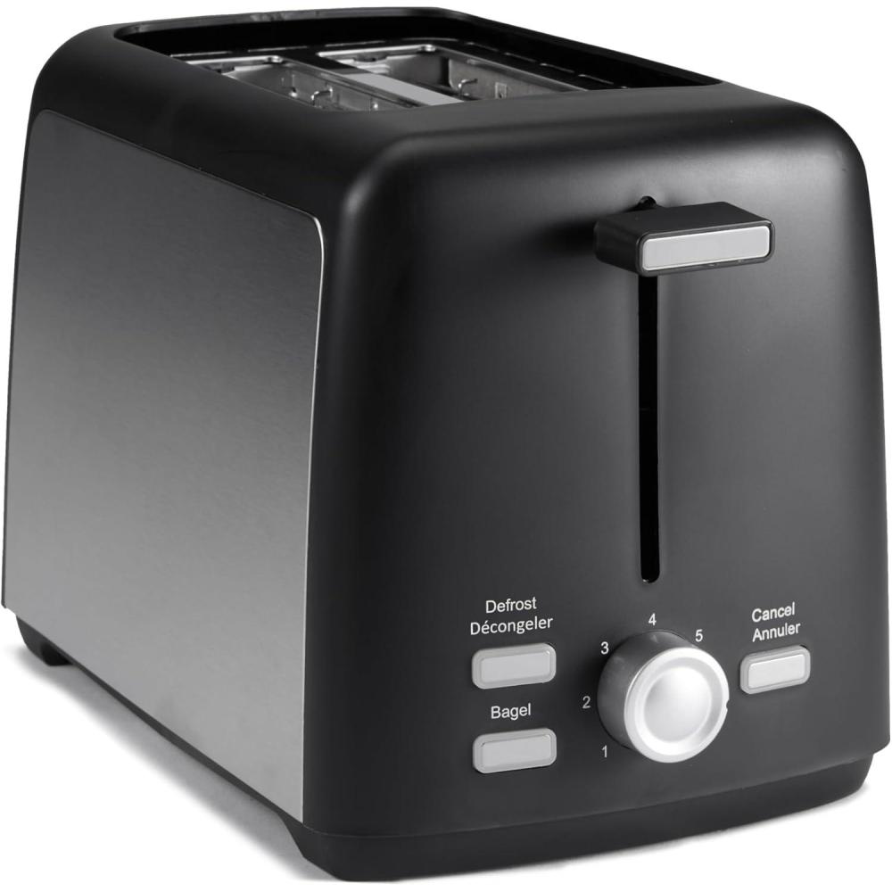 imageAmazon Basics 4 Slice Toaster With 7 Browning Settings Extra Wide Slots For Bagels and Special Breads Removable EasytoClean Crumb Trays CancelDefrostBagel Buttons 1500W Black ampamp Silver2 Slice