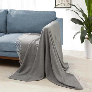 imageAmazon Basics Chunky Cable Knit Throw Blanket for Couch Sofa Bed Lightweight Soft Cozy Sage Green 50quotx 60quotDark Gray and Light Gray Herringbone