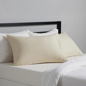 imageAmazon Basics Standard Pillow Cases Set of 2  Lightweight Super Soft Easy Care Microfiber Navy Blue 30quot L x 20quot W Pillows Not IncludedBeige