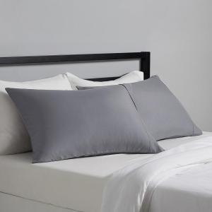 imageAmazon Basics Standard Pillow Cases Set of 2  Lightweight Super Soft Easy Care Microfiber Navy Blue 30quot L x 20quot W Pillows Not IncludedDark Gray