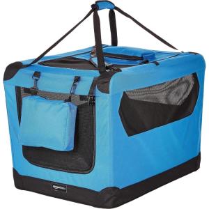 imageAmazon Basics Folding Portable Soft Pet Dog Crate Carrier Kennel 42 x 31 x 31 inches GreyBlue