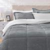 imageAmazon Basics 3 Piece Bedding Set Micromink Sherpa UltraSoft Warm All Season Comforter King Navy Blue SolidCharcoal