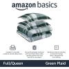 imageAmazon Basics 3 Piece Bedding Set Micromink Sherpa UltraSoft Warm All Season Comforter King Navy Blue SolidGreen Plaid