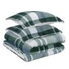 imageAmazon Basics 3 Piece Bedding Set Micromink Sherpa UltraSoft Warm All Season Comforter King Navy Blue SolidGreen Plaid