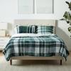 imageAmazon Basics 3 Piece Bedding Set Micromink Sherpa UltraSoft Warm All Season Comforter King Navy Blue SolidGreen Plaid