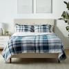 imageAmazon Basics 3 Piece Bedding Set Micromink Sherpa UltraSoft Warm All Season Comforter King Navy Blue SolidNavy Plaid