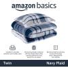 imageAmazon Basics 3 Piece Bedding Set Micromink Sherpa UltraSoft Warm All Season Comforter King Navy Blue SolidNavy Plaid