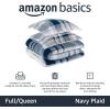imageAmazon Basics 3 Piece Bedding Set Micromink Sherpa UltraSoft Warm All Season Comforter King Navy Blue SolidNavy Plaid