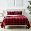 imageAmazon Basics 3 Piece Bedding Set Micromink Sherpa UltraSoft Warm All Season Comforter King Navy Blue SolidRed Buffalo Plaid