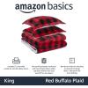 imageAmazon Basics 3 Piece Bedding Set Micromink Sherpa UltraSoft Warm All Season Comforter King Navy Blue SolidRed Buffalo Plaid