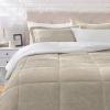 imageAmazon Basics 3 Piece Bedding Set Micromink Sherpa UltraSoft Warm All Season Comforter King Navy Blue SolidTaupe