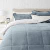 imageAmazon Basics 3 Piece Bedding Set Micromink Sherpa UltraSoft Warm All Season Comforter King Navy Blue SolidTide Pool Blue