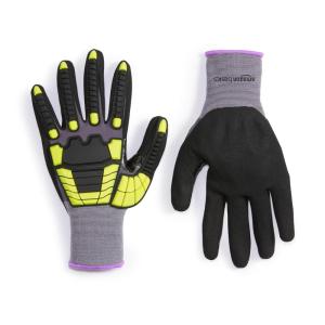 imageAmazon Basics Impact Protection Gloves with Touch Screen Friendly 15G Sandy Nitrile Palm Pack of 120 Pairs Yellow Size XXXS3XLarge