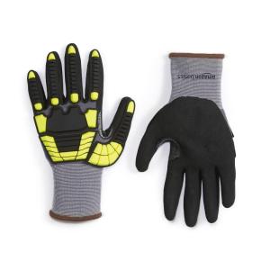imageAmazon Basics Impact Protection Gloves with Touch Screen Friendly 15G Sandy Nitrile Palm Pack of 120 Pairs Yellow Size XXXSLarge
